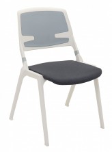 Maui Poly Prop Chair. White And Slate Grey Frame. Grey Fabric Seat